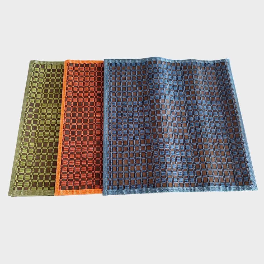 8 Roll Out Placemats 70s Woven Square Orange Green Blue Bohemian